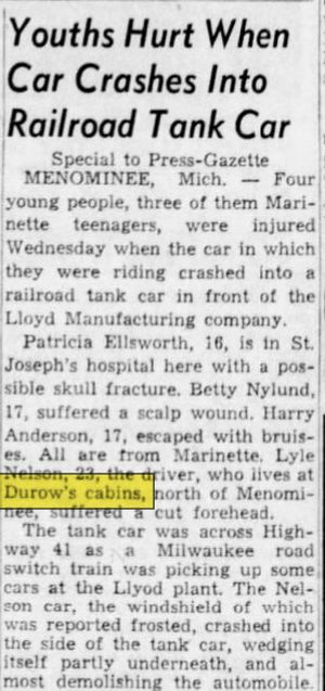 Durows Cabins (Durows Resort) - Feb 1949 Auto Accident